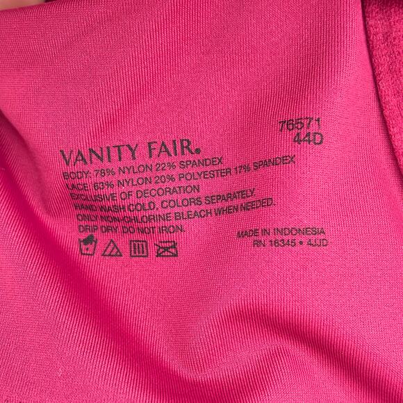 Vanity Fair Underwire Bra Size 44D Red Lace Side Smoothing Full Coverage Support - Picture 7 of 7